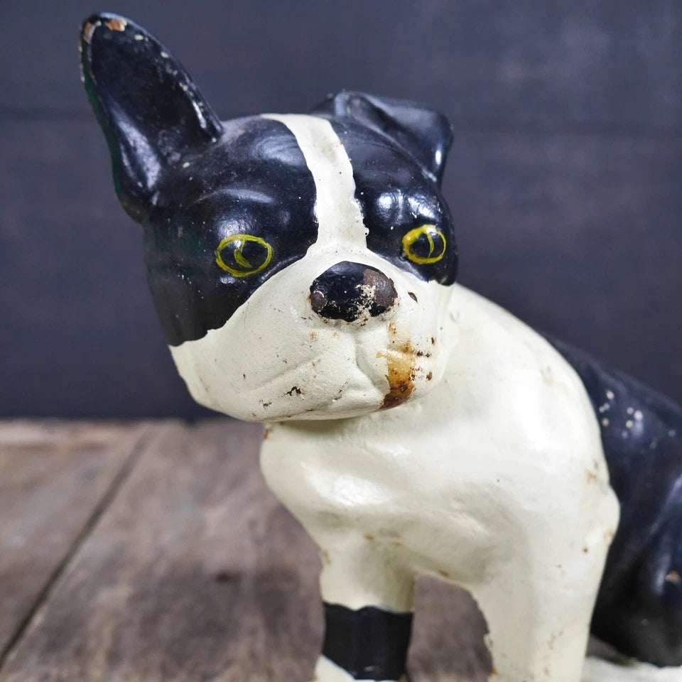 Vintage Cast Iron Dog Door Stop Boston Terrier