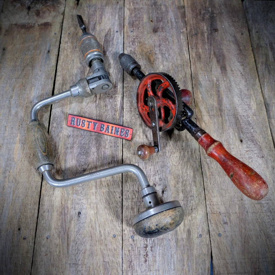 Pair of Vintage Hand/Brace Drills, Stanley Tools & Keen, Working