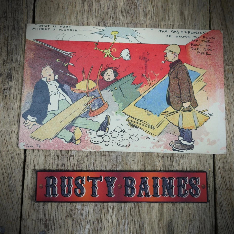 Postcard, Comic, Tom Browne, Gas Explosion Plumber
