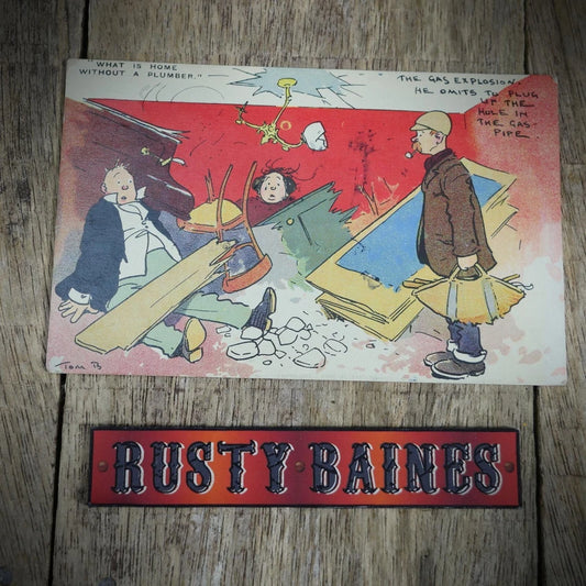 Postcard, Comic, Tom Browne, Gas Explosion Plumber