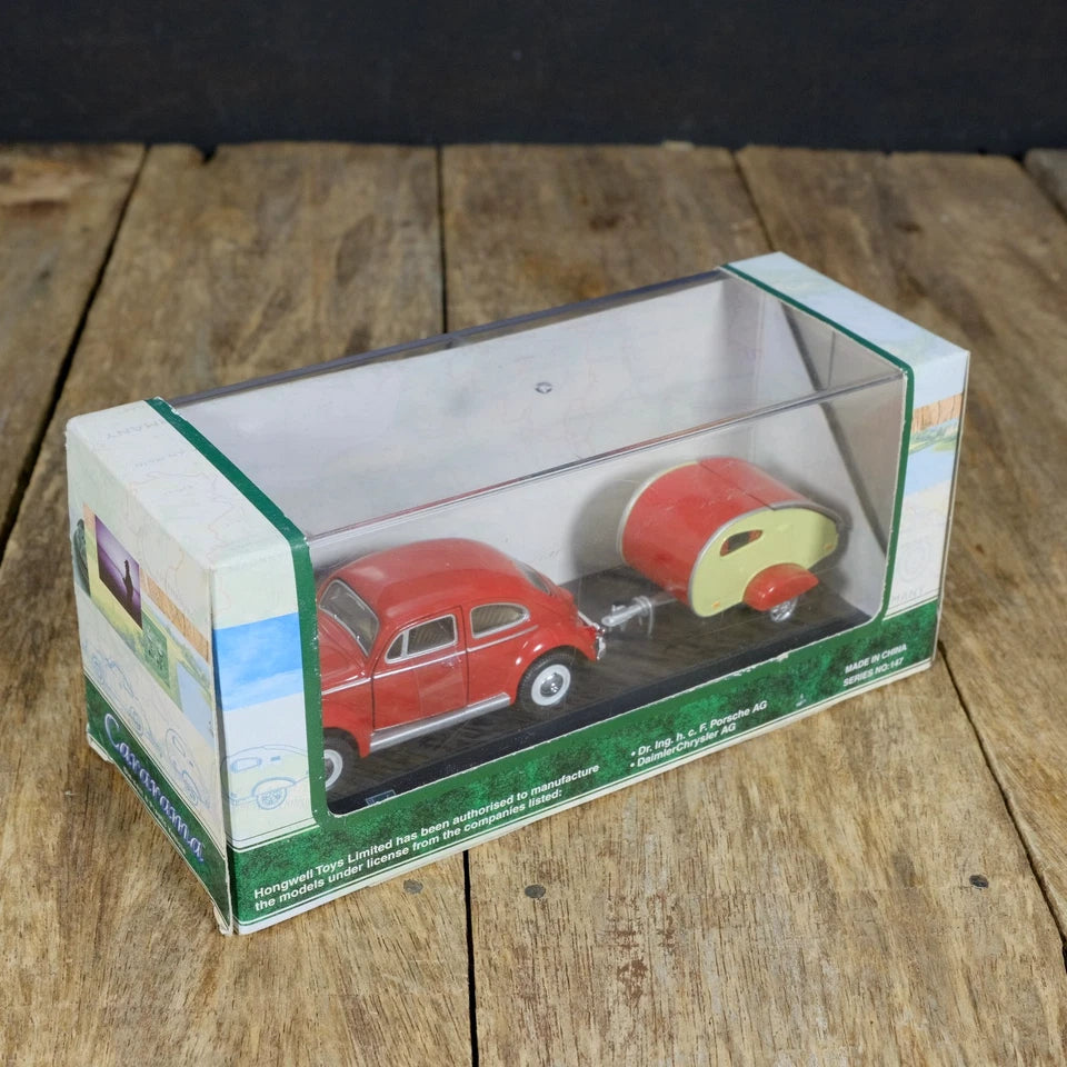 Hongwell Cararama VW Volkswagen Beetle & Teardrop Trailer/Camper