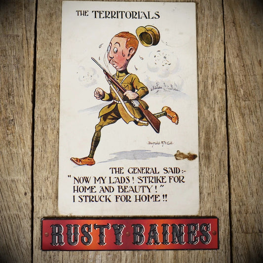 Postcard, WW1 Era Comic Donald McGill, The TA Terratorial Army Soldier