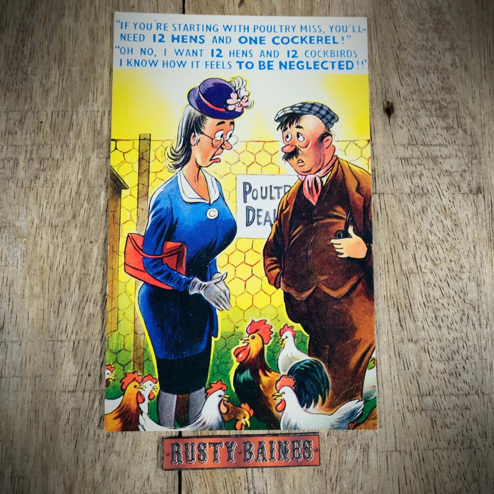 Postcard, Bamforth Comic, New Poultry Farmer, Hens & Cockerel