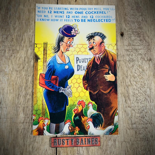Postcard, Bamforth Comic, New Poultry Farmer, Hens & Cockerel