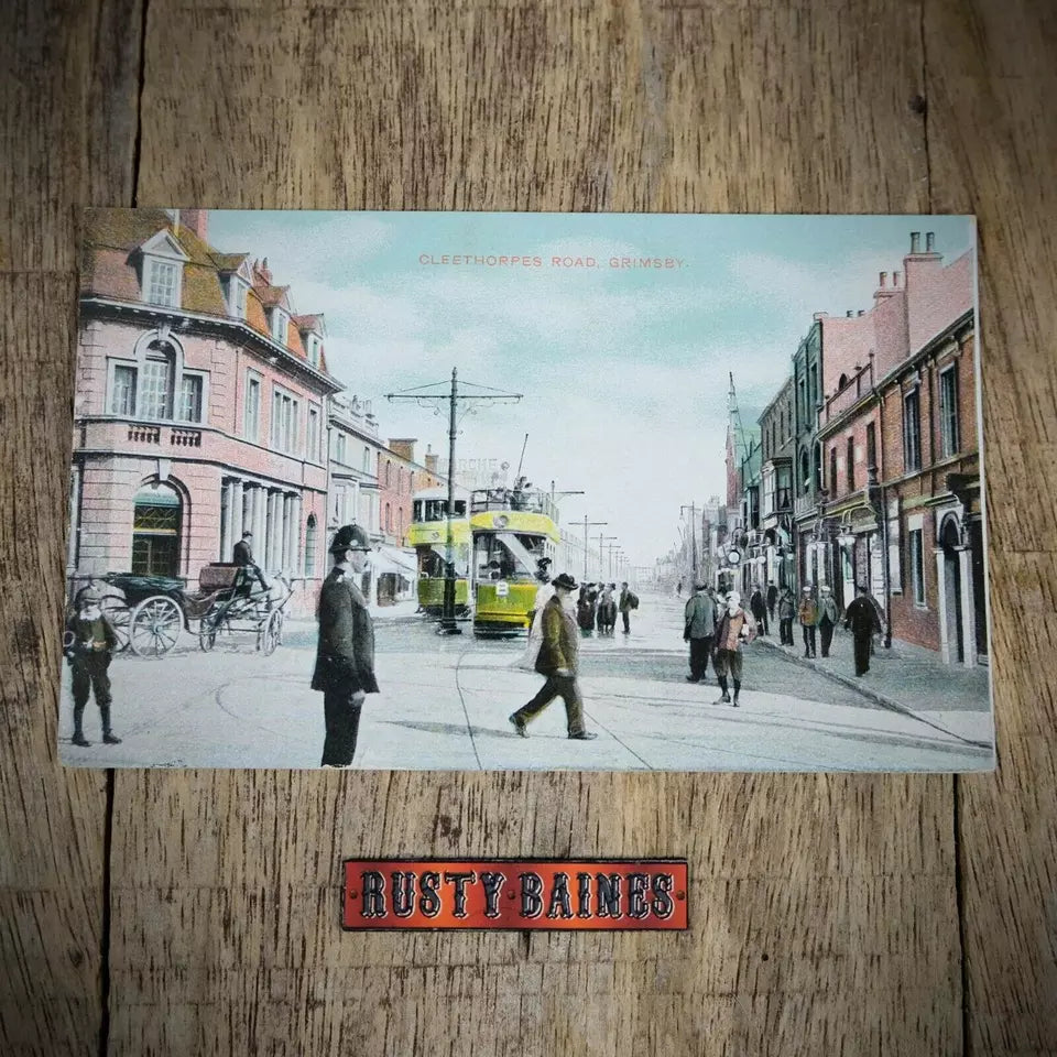 Postcard, Grimsby, Cleethorpes Road, Tram, Policeman, Printed