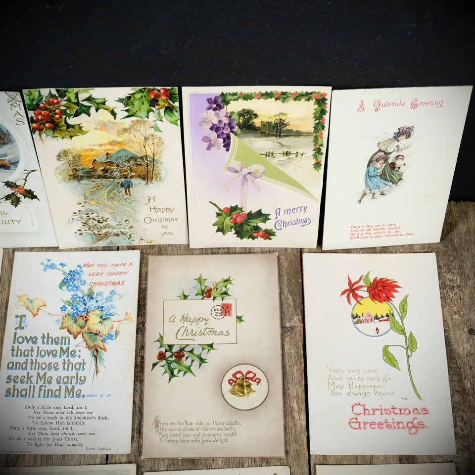 Bundle of Antique Postcards, Winter/Christmas Greetings x19