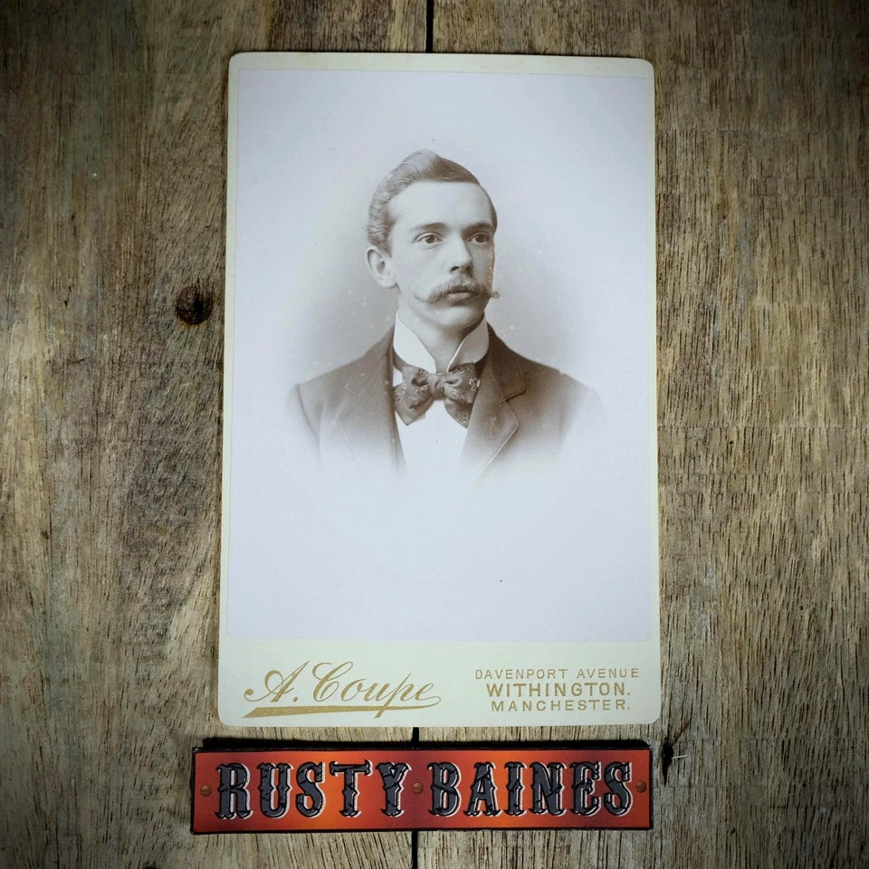 Cabinet Card Victorian Photo, Portrait of Man, Handlebar Moustache, Withington