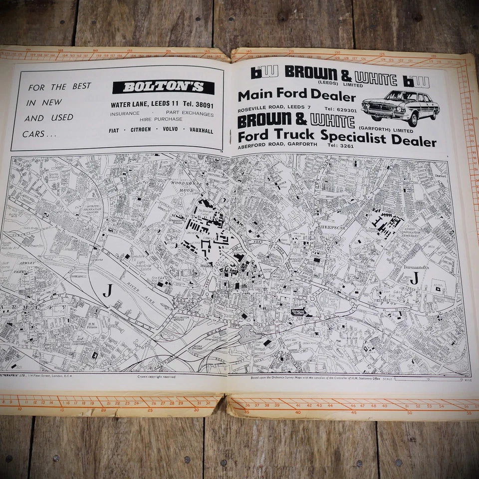 Burrow's Pointer Guide Map of Leeds, Vintage/Late 1960's