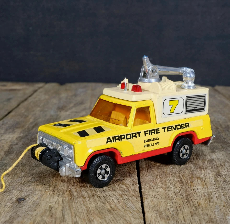 Original Vintage Matchbox Super Kings Plymouth Trail Buster, Airport Fire Truck