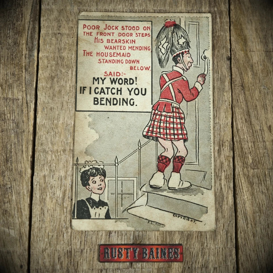 Postcard, Comic, Maid & Scotsman in Kilt, If I Catch You Bending