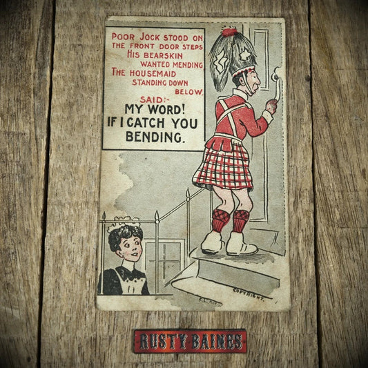 Postcard, Comic, Maid & Scotsman in Kilt, If I Catch You Bending
