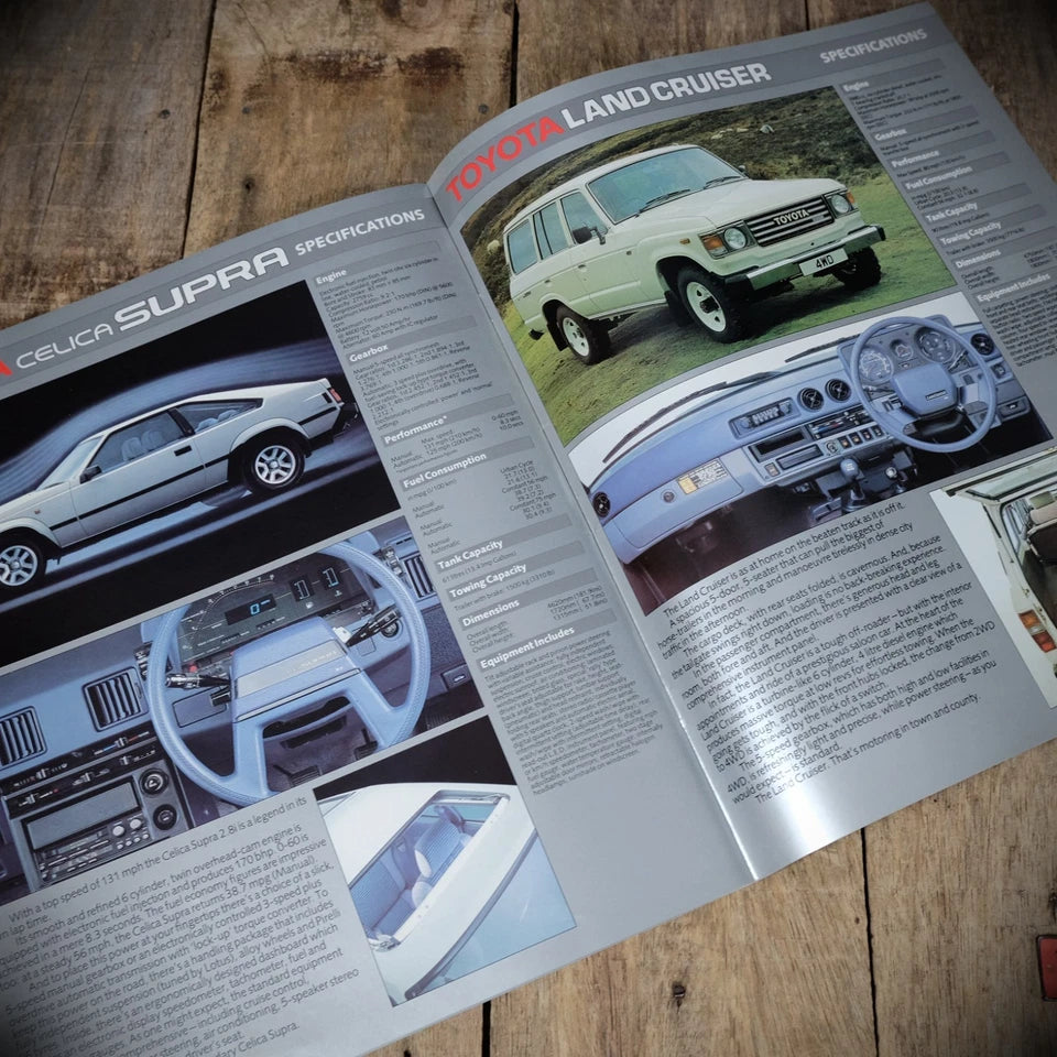 Car Brochure, Toyota Range 1986 UK, Celica, Corolla, Supra, Landcruiser Etc.