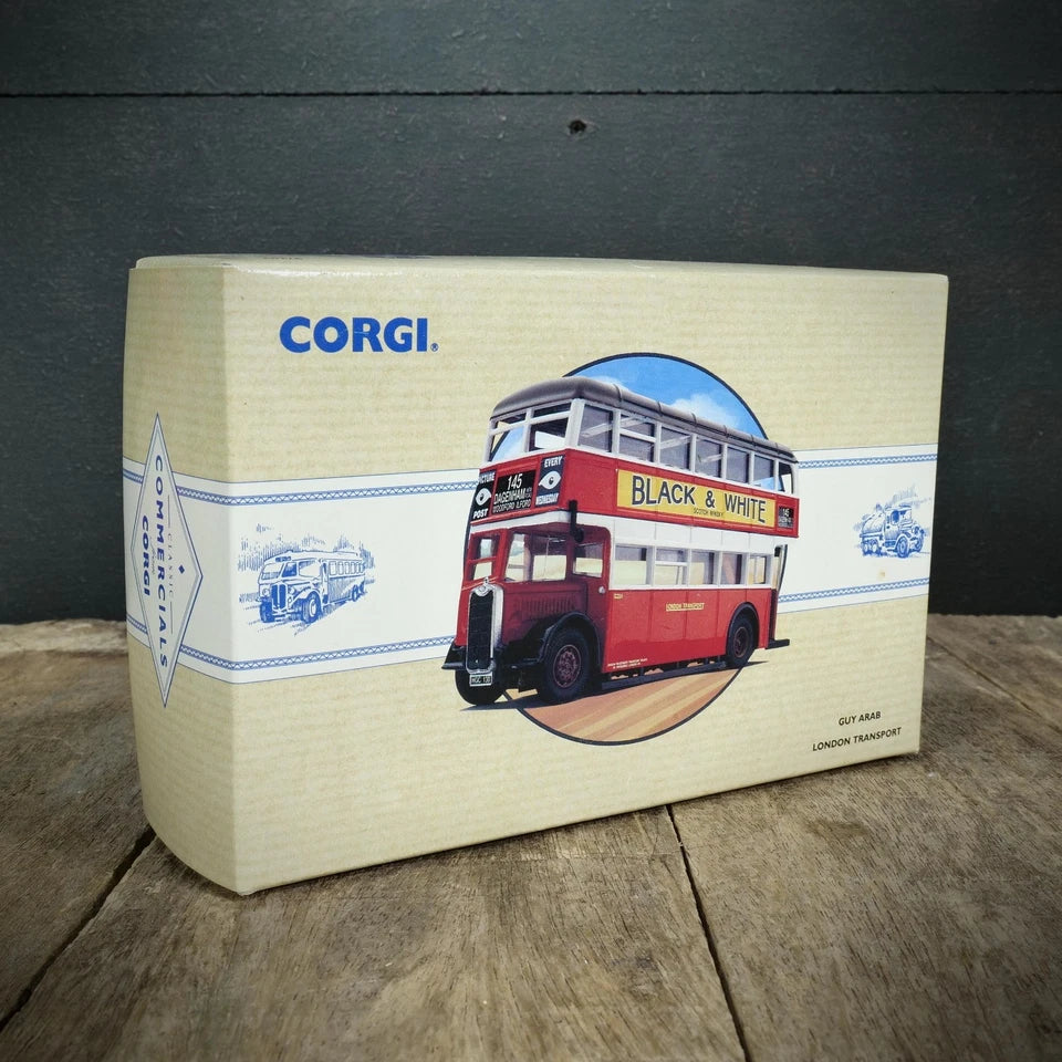 Corgi Guy Arab London Transport Double Decker Bus, Black & White Whisky, Boxed