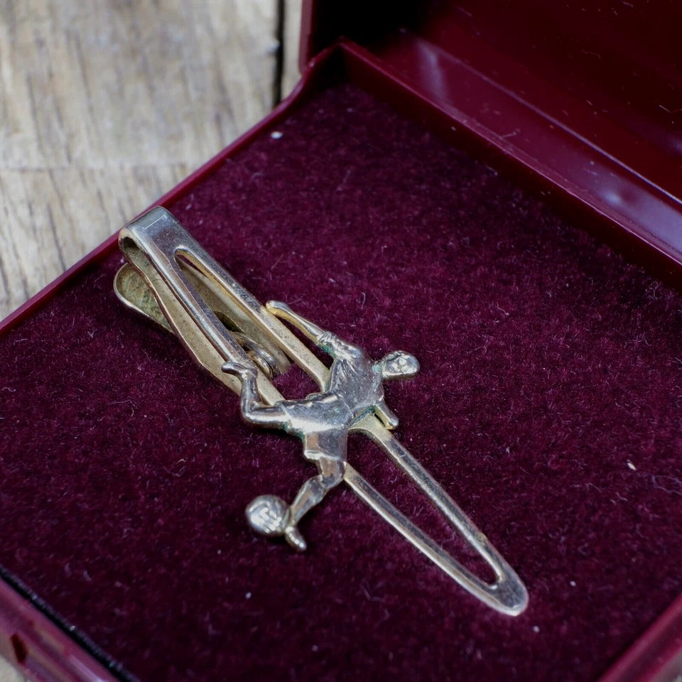 Vintage Gold-Tone Plated Finish Tie-Pin/Slide, Football Player, Nippy-Clip