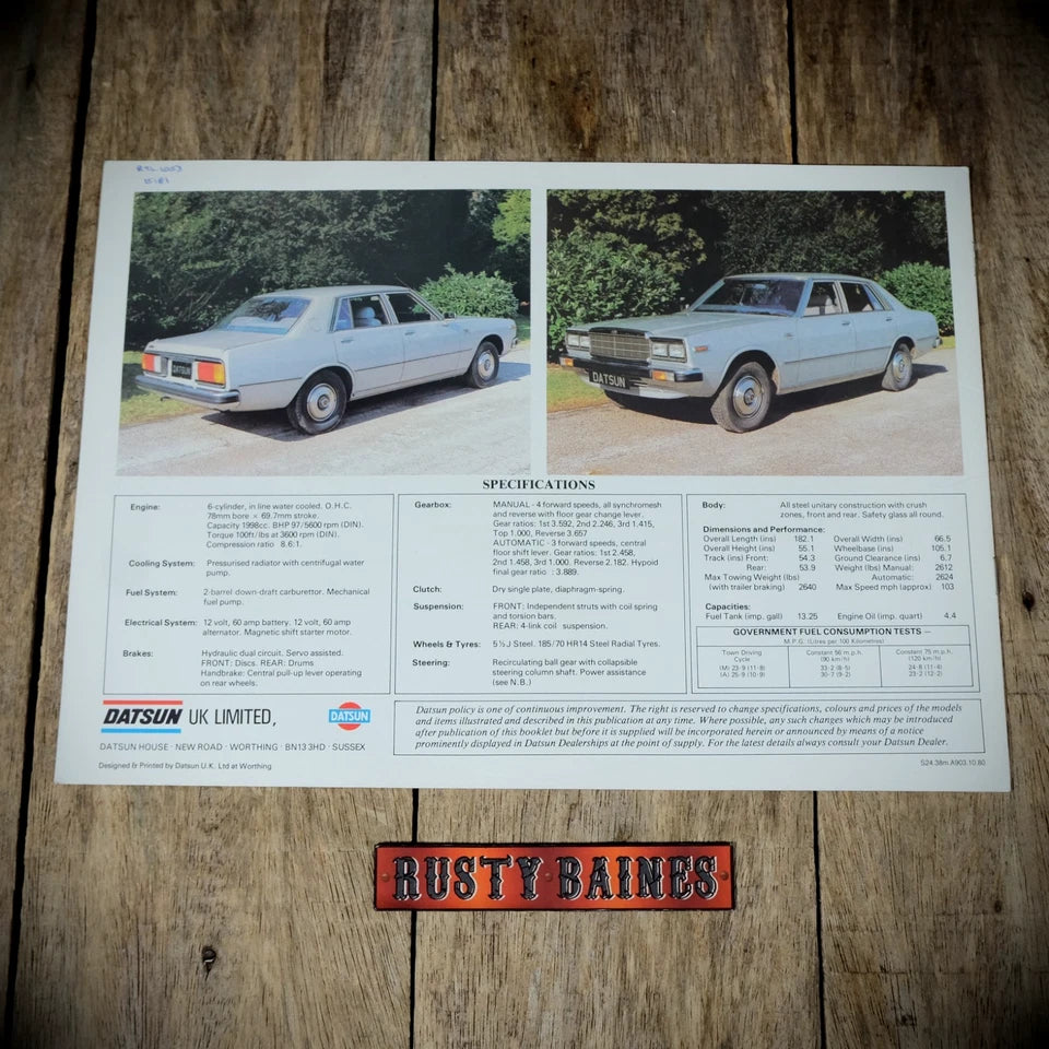 Sales Brochure, Datsun Laurel Six MkII 2.0, UK 1980