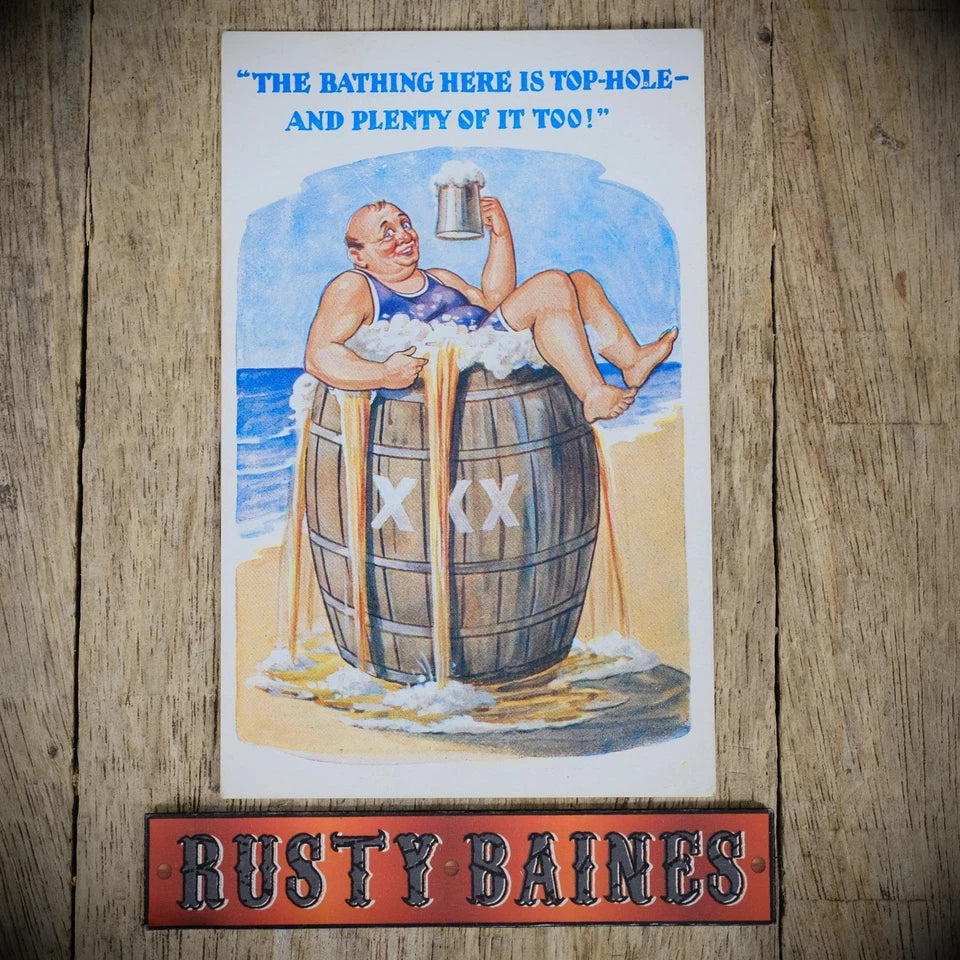 Postcard, Comic, Seaside Bathing Man in Beer Barrel Cask