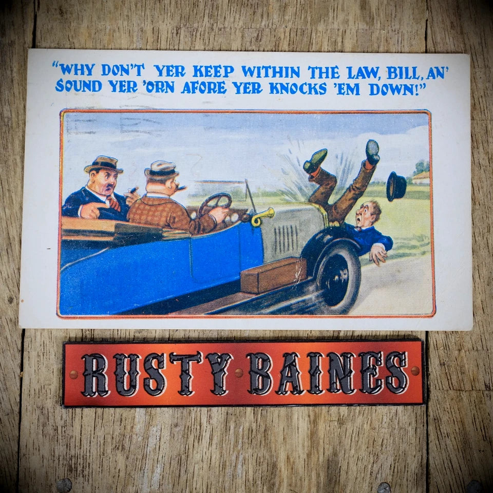 Postcard, HB Comic, Vintage Motor Car Speeding Fast Driver