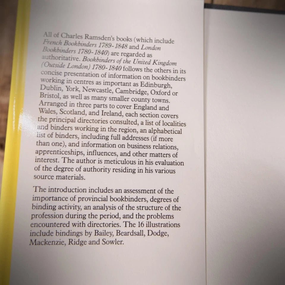 Book Binders of the United Kingdom 1780-1840, Charles Ramsden, 1987 Hardcover