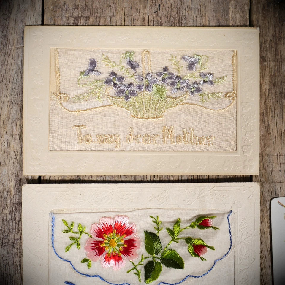 Postcard Bundle, WW1 Embroidered Silk, Mother/Floral/Sentimental