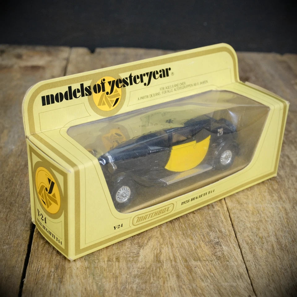 Matchbox Y24 Bugatti T44 1928 Yellow/Black, 1983, Boxed