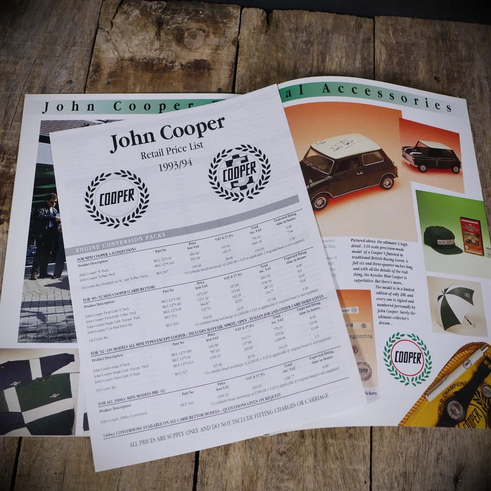 John Cooper Classic Mini Brochure/Booklet, 1993/1994 Price List