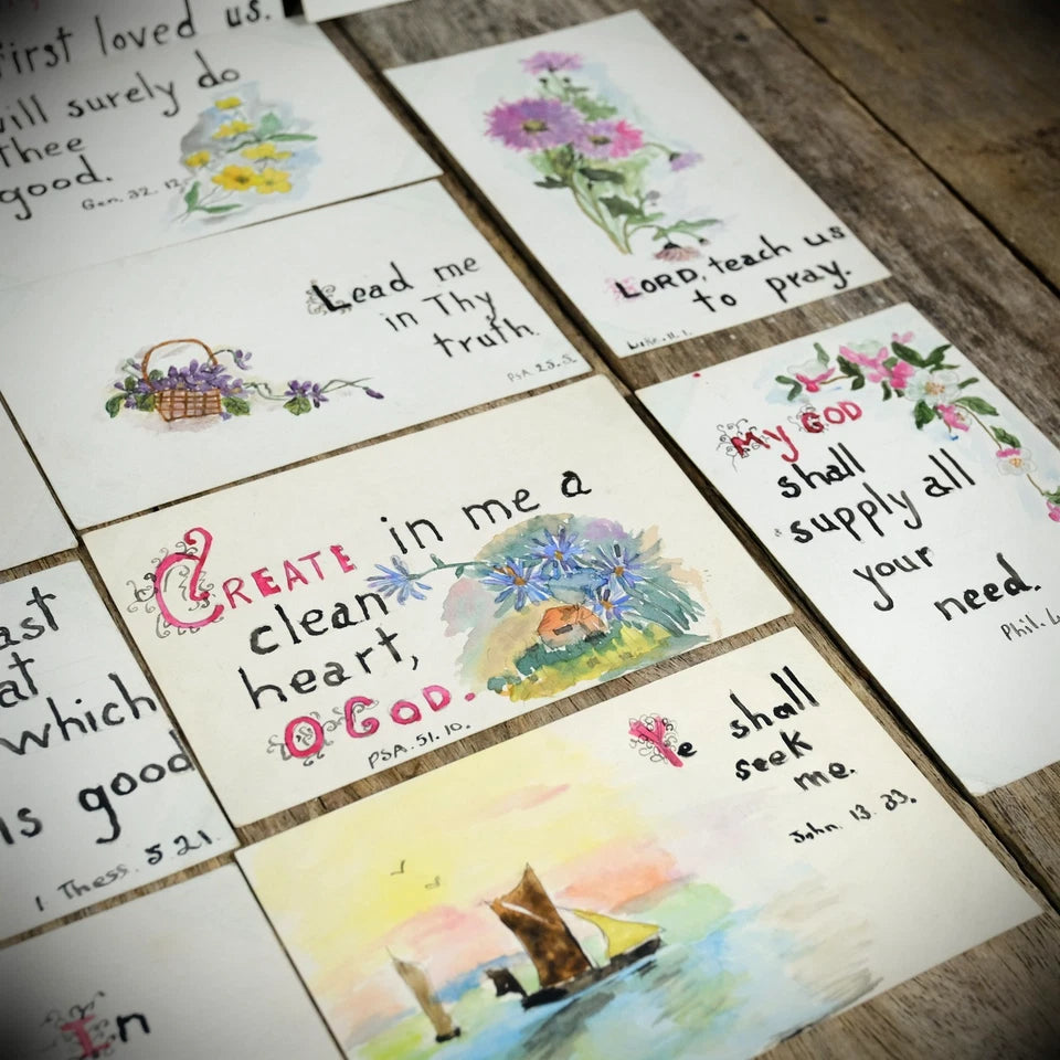 Unusual Bundle of Hand-Painted/Drawn One-Off Religious Postcards x18