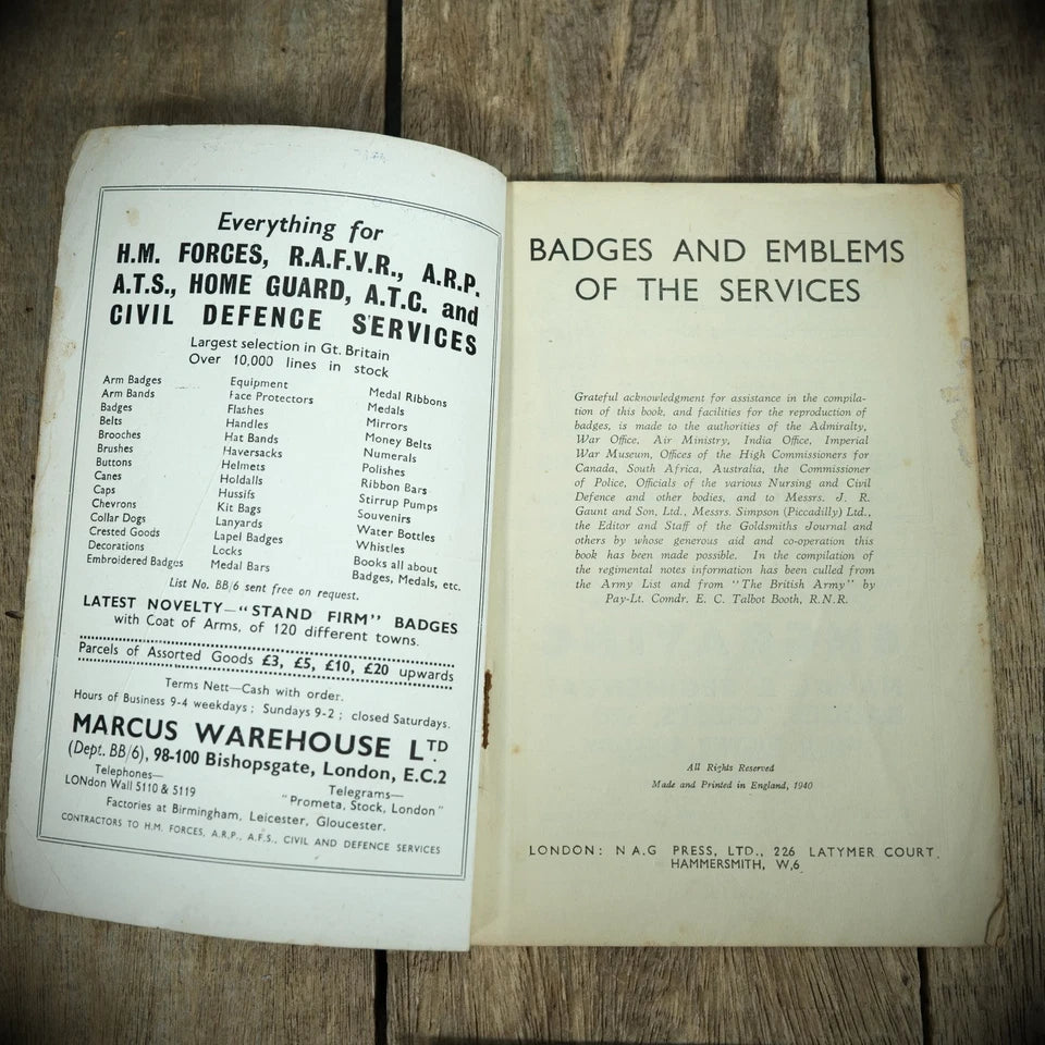 Badges and Emblems of the Services, WW2/1940 Original Booklet