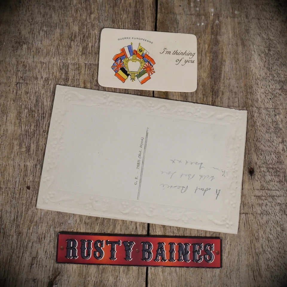 Postcard, WW1 Era Embroidered Silk Patriotic Allied Flags 1915