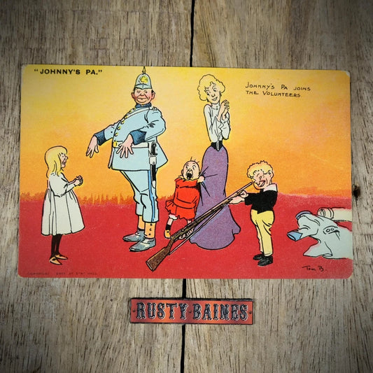 Postcard, Tom Browne Comic, Johnny's Pa, Army TA Volunteers, Rifle