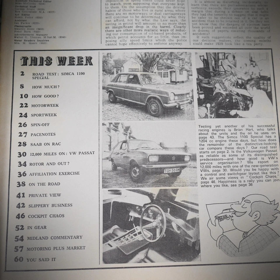 Back Issue Magazine Motor December 21 1974 Simca 1100 VW Passat, Wankel Corvette