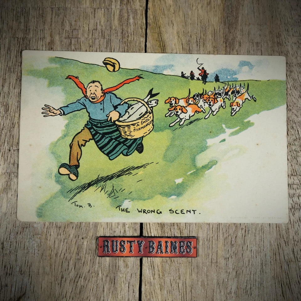 Postcard, Tom Browne Original, Hunting Dogs Give Chase, Fishmonger