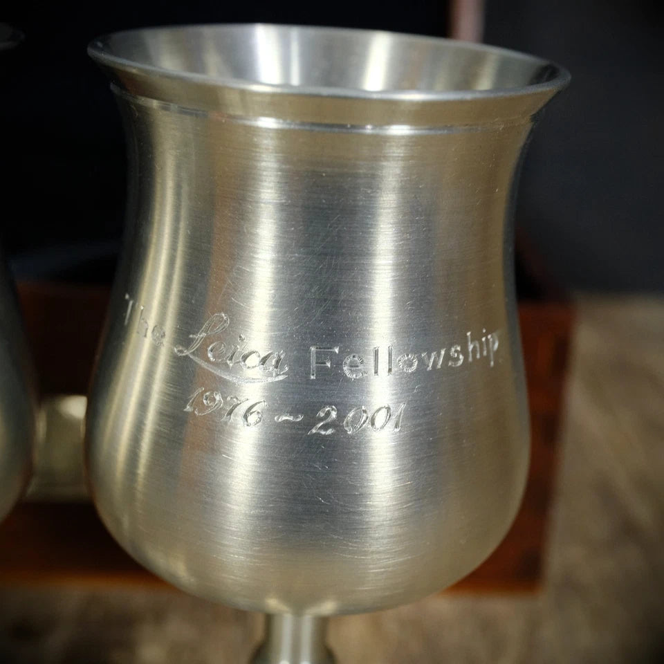 Leica Camera Fellowship Pewter Goblets, Crown & Rose, Royal Selangor, Wood Case