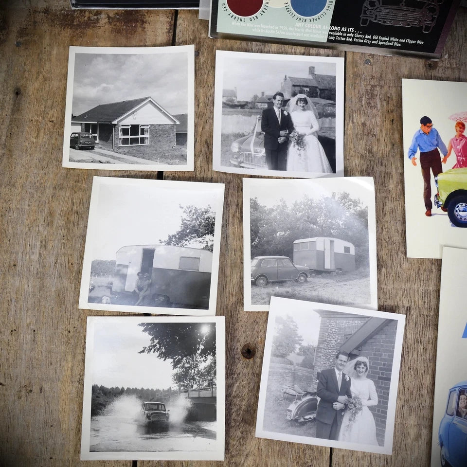 Bundle of Classic Mini Items, Amateur Photo's, Greetings Cards, Collector Cards