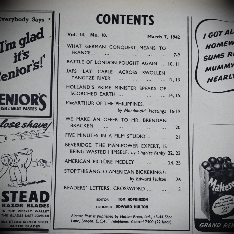 Picture Post WW2, March 7 1942, William Beveridge, General MacArthur