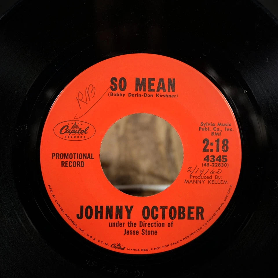 Record 7" Single, Johnny October There'll Always be a Feeling / So Mean