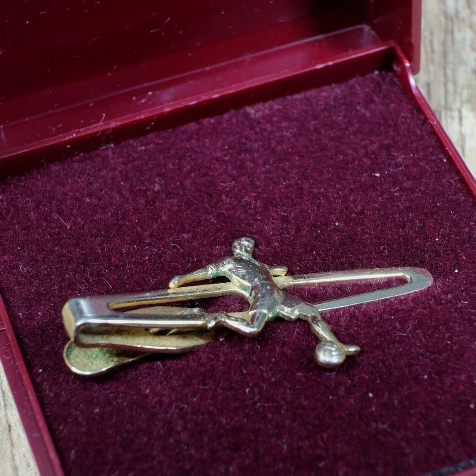 Vintage Gold-Tone Plated Finish Tie-Pin/Slide, Football Player, Nippy-Clip