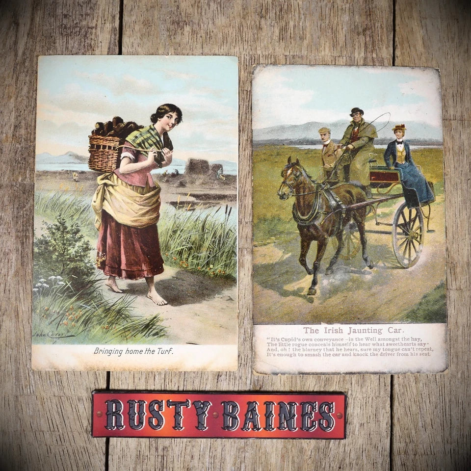 Postcard Bundle, Irish Turf Girl & Jaunting Car, Horse, Circa 1907