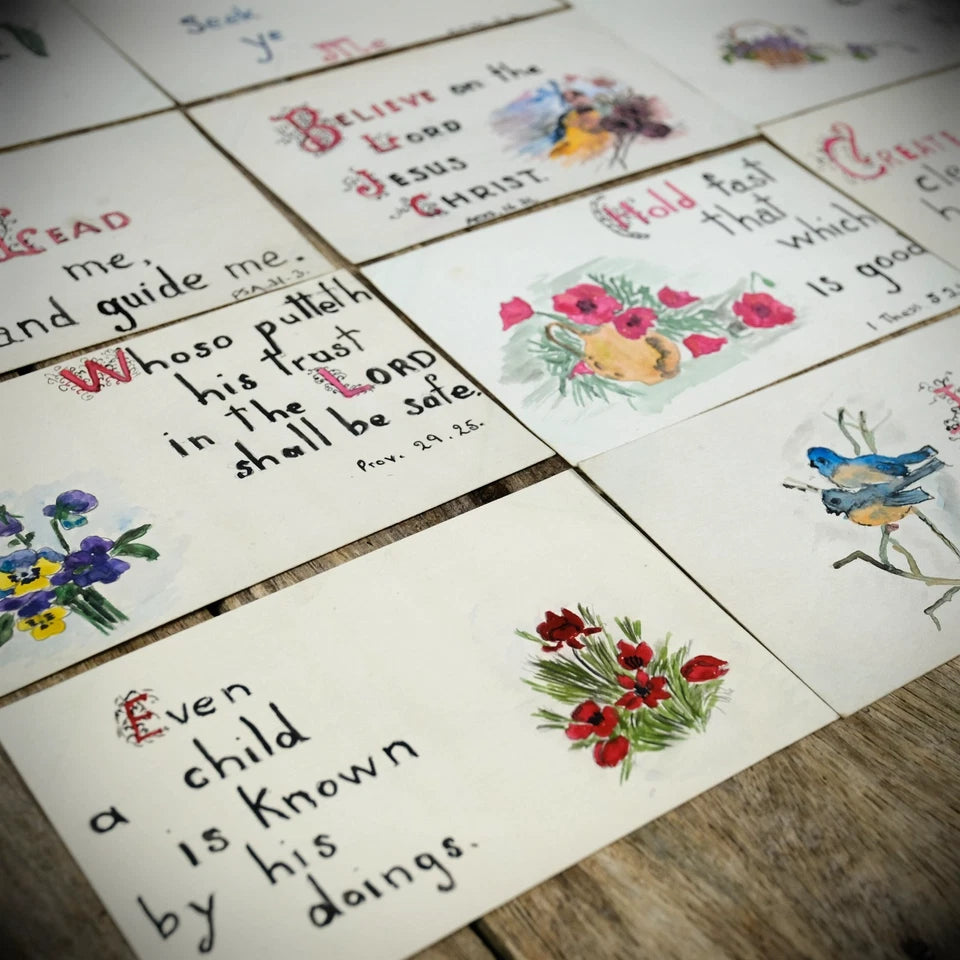 Unusual Bundle of Hand-Painted/Drawn One-Off Religious Postcards x18