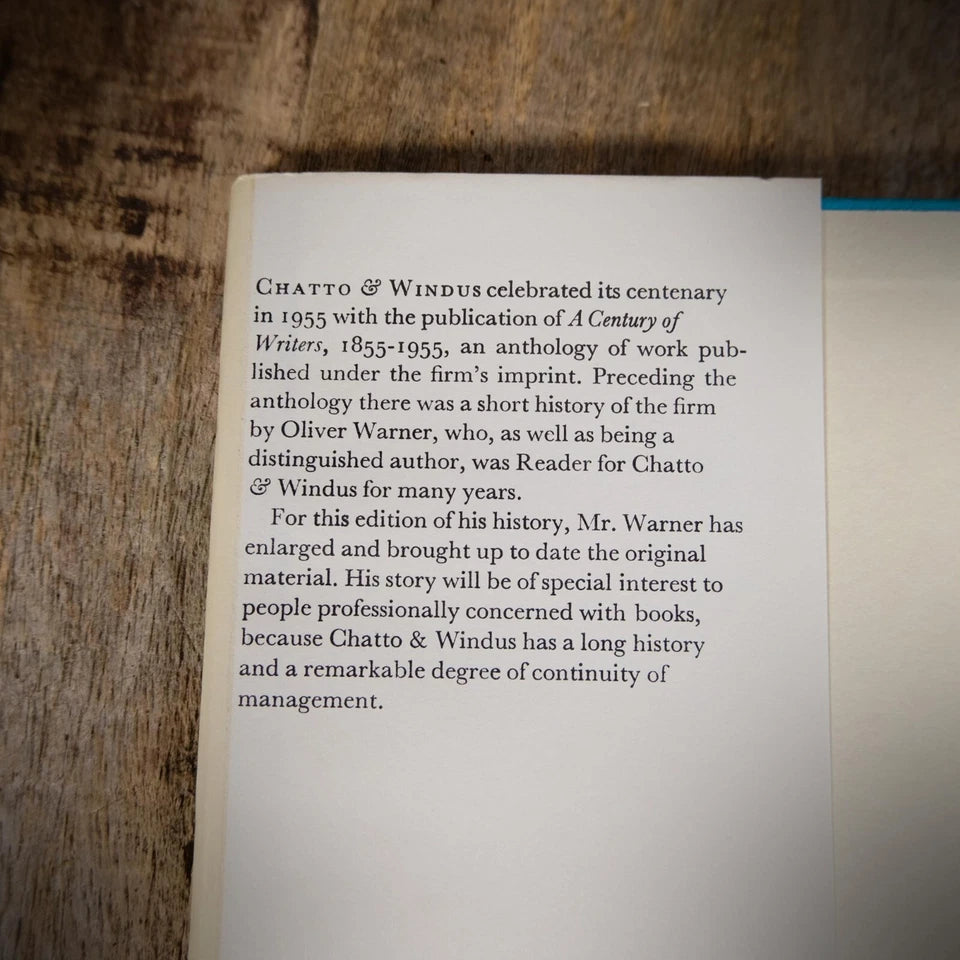 Chatto & Windus Book Publisher History, Oliver Warner, 1973 Hardcover