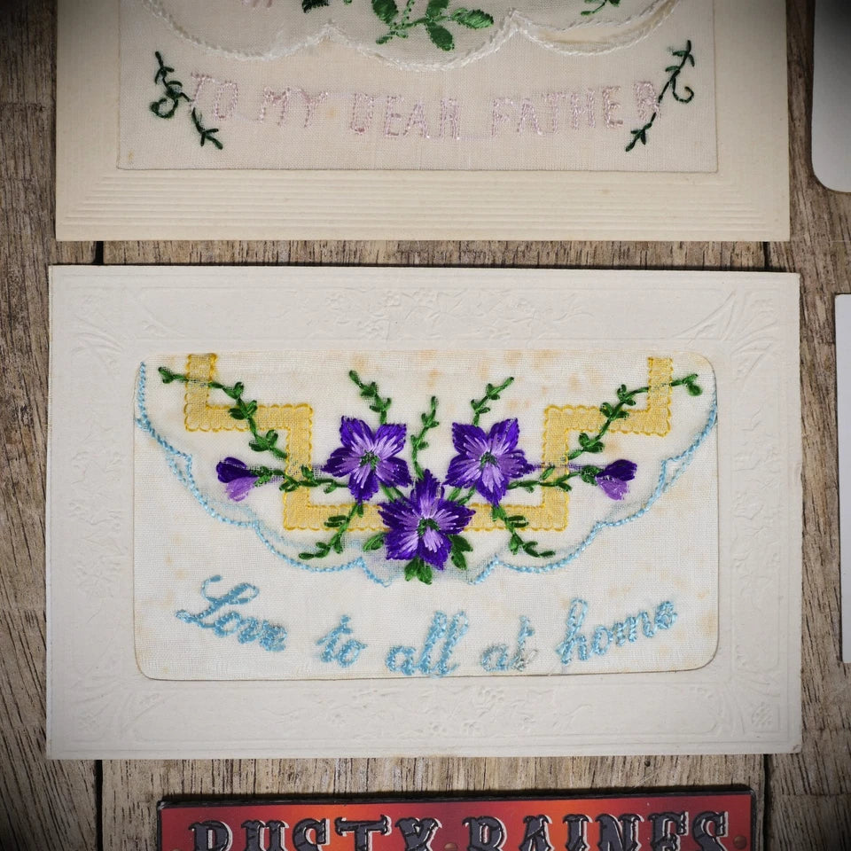 Postcard Bundle, WW1 Embroidered Silk, Father/Son/Home