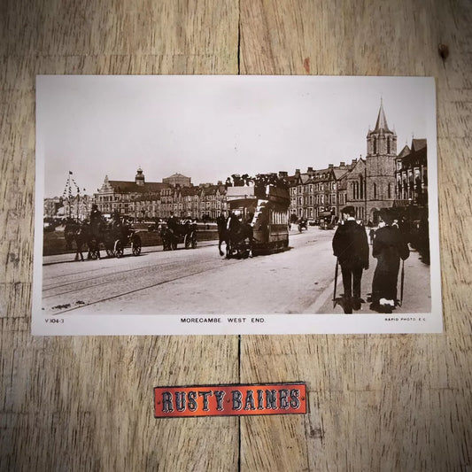 Antique Postcard, Morecambe West End, Horse Drawn Tram 1980 Real Photo