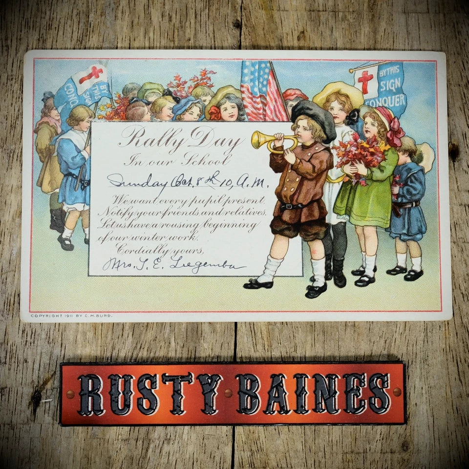 Postcard, School Rally Day, Church Procession, Bugle, Children