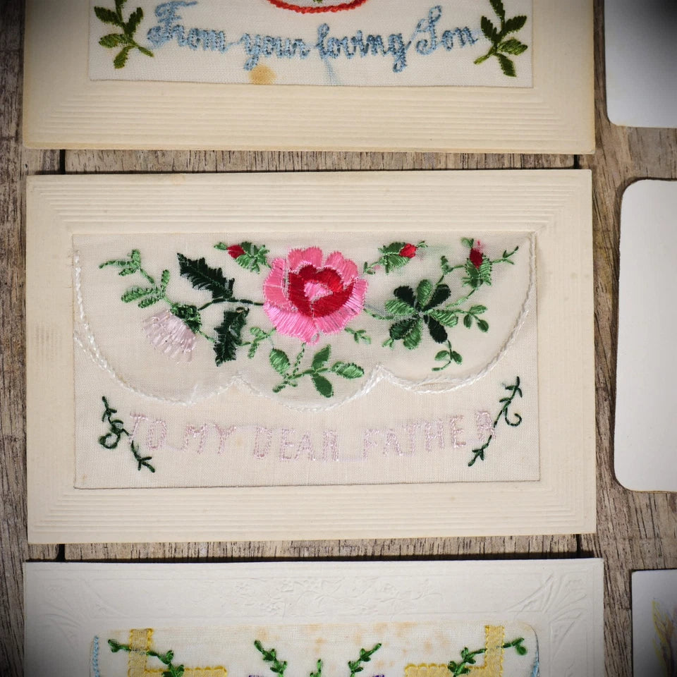 Postcard Bundle, WW1 Embroidered Silk, Father/Son/Home