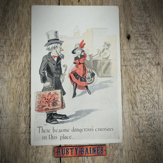 Postcard, Early Motoring Car Humour, Lady Flashing Legs