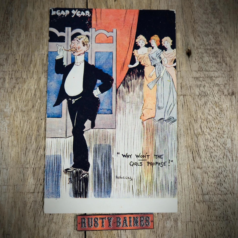 Postcard, Antique Comic, Leap Year, Romance, Waxed Moustache Man