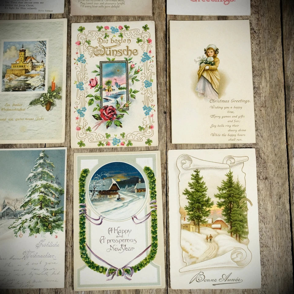 Bundle of Antique Postcards, Winter/Christmas Greetings x19