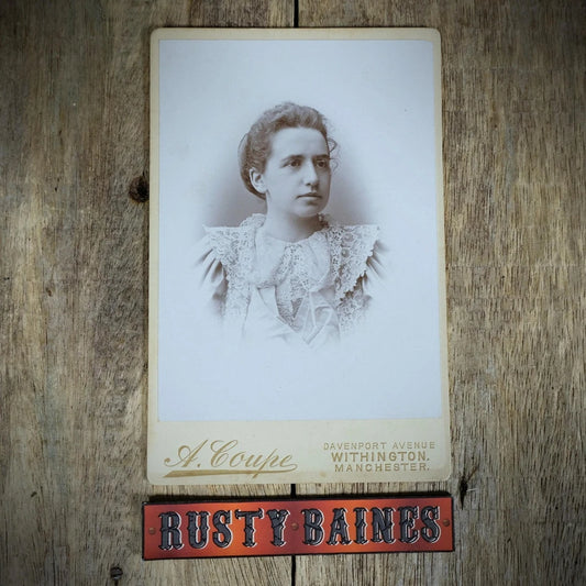 Cabinet Card Victorian Photo, Portrait of Lady in Dress, Coupe of Withington