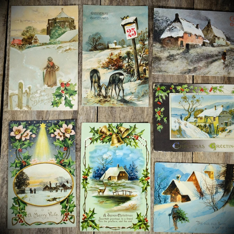 Bundle of Antique Postcards, Winter/Christmas Greetings x12