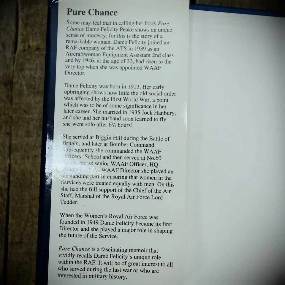 Pure Chance, Dame Felicity Peake, WW2 Women's RAF, WRAF, Hardcover