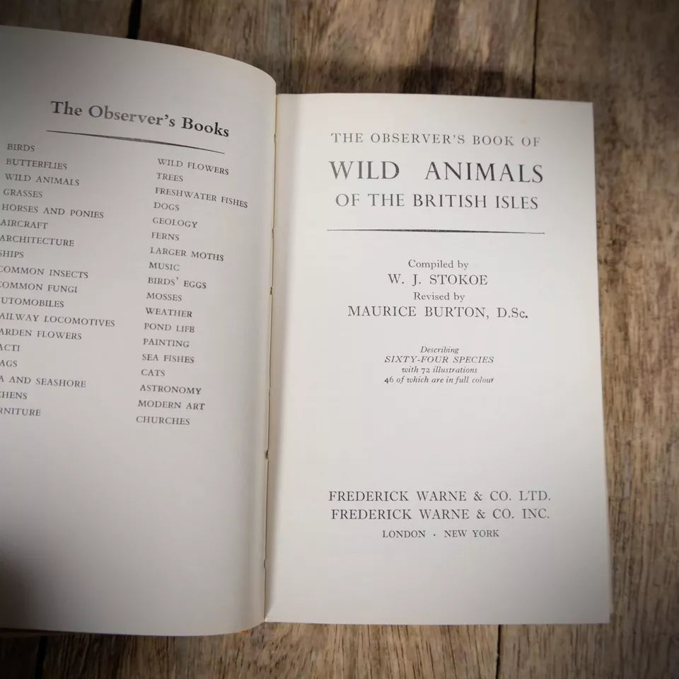 The Observer's Book of Wild Animals of the British Isles, 1965 Hardcover